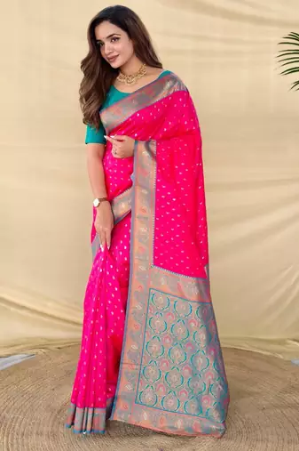 Hot pink art silk  woven saree