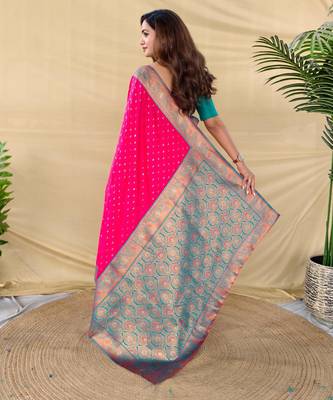 Hot pink art silk  woven saree 3
