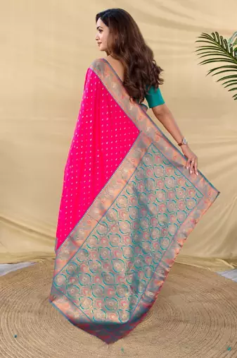 Hot pink art silk  woven saree
