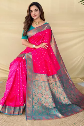 Hot pink art silk  woven saree