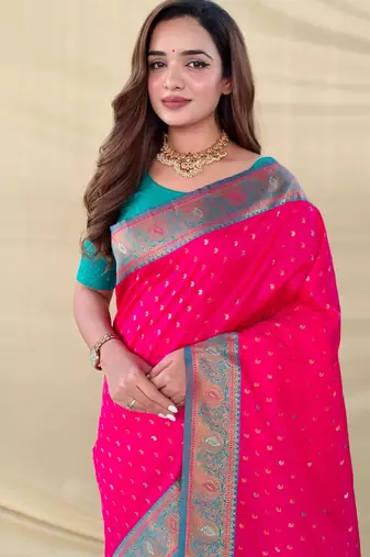 Hot pink art silk  woven saree