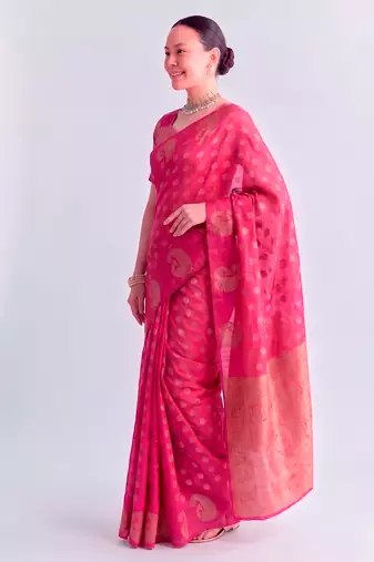 Traditional roop silk saree with detailed zari embroidery