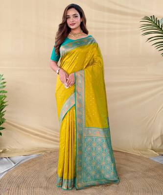 Lemon art silk  woven saree 1