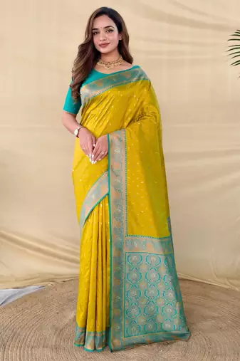 Lemon art silk  woven saree