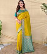 Lemon art silk  woven saree