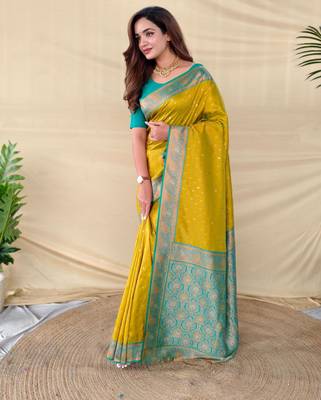 Lemon art silk  woven saree 2