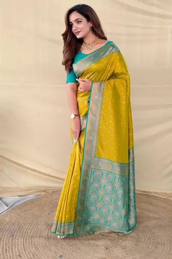 Lemon art silk  woven saree