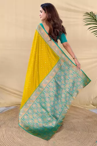 Lemon art silk  woven saree