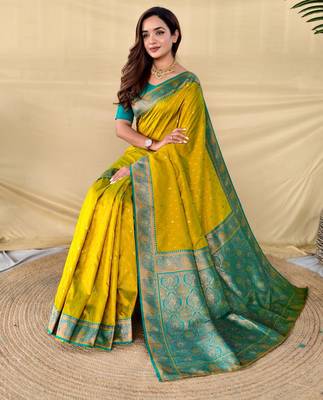 Lemon art silk  woven saree 4