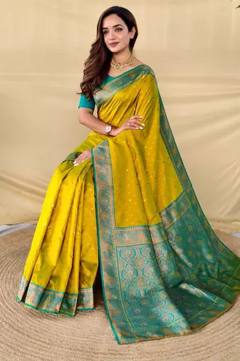 Lemon art silk  woven saree