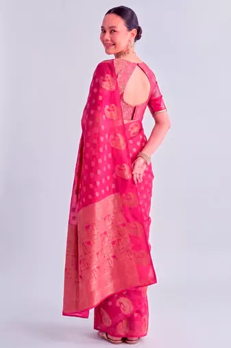 Traditional roop silk saree with detailed zari embroidery