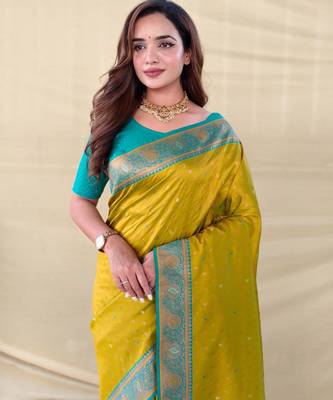 Lemon art silk  woven saree 5