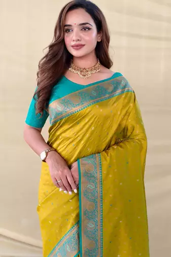 Lemon art silk  woven saree