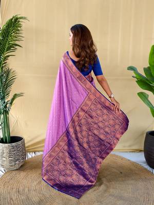 Onion pink art silk  woven saree 3