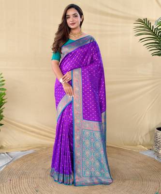 Purple art silk  woven saree 1