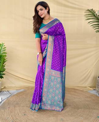 Purple art silk  woven saree 2