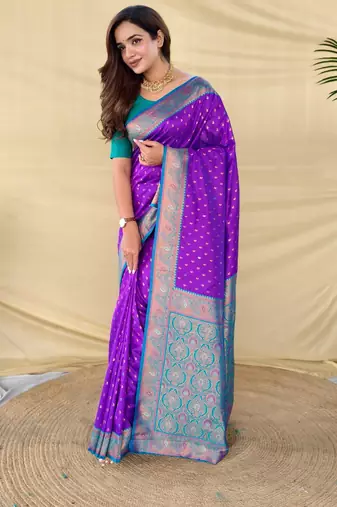 Purple art silk  woven saree