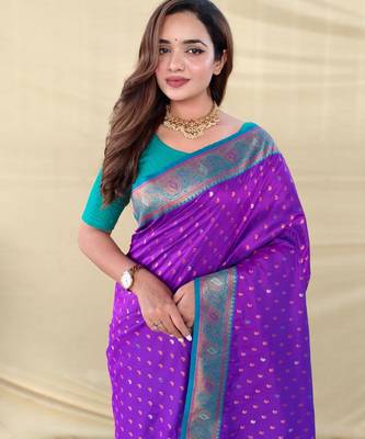 Purple art silk  woven saree 5