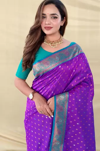 Purple art silk  woven saree