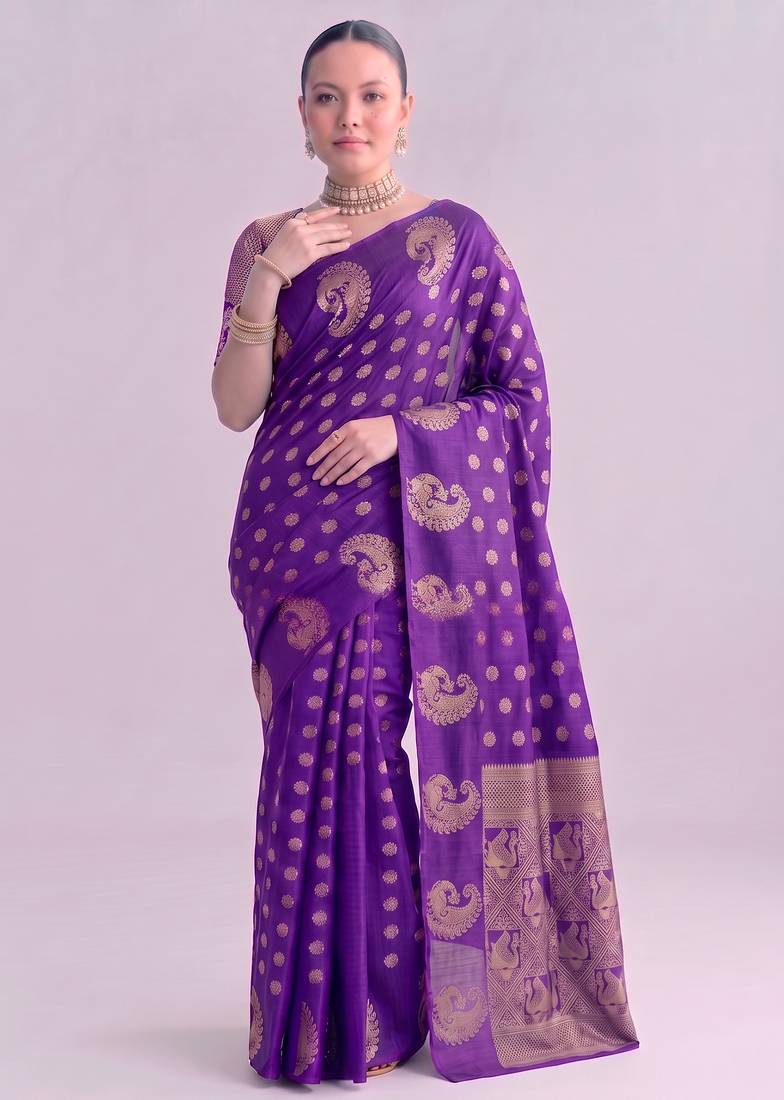 Traditional roop silk saree with detailed zari embroidery