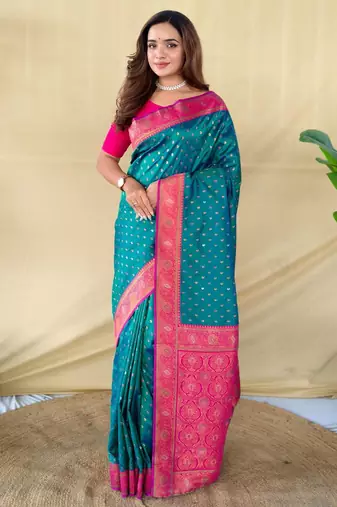 Teal art silk  woven saree
