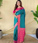 Teal art silk  woven saree
