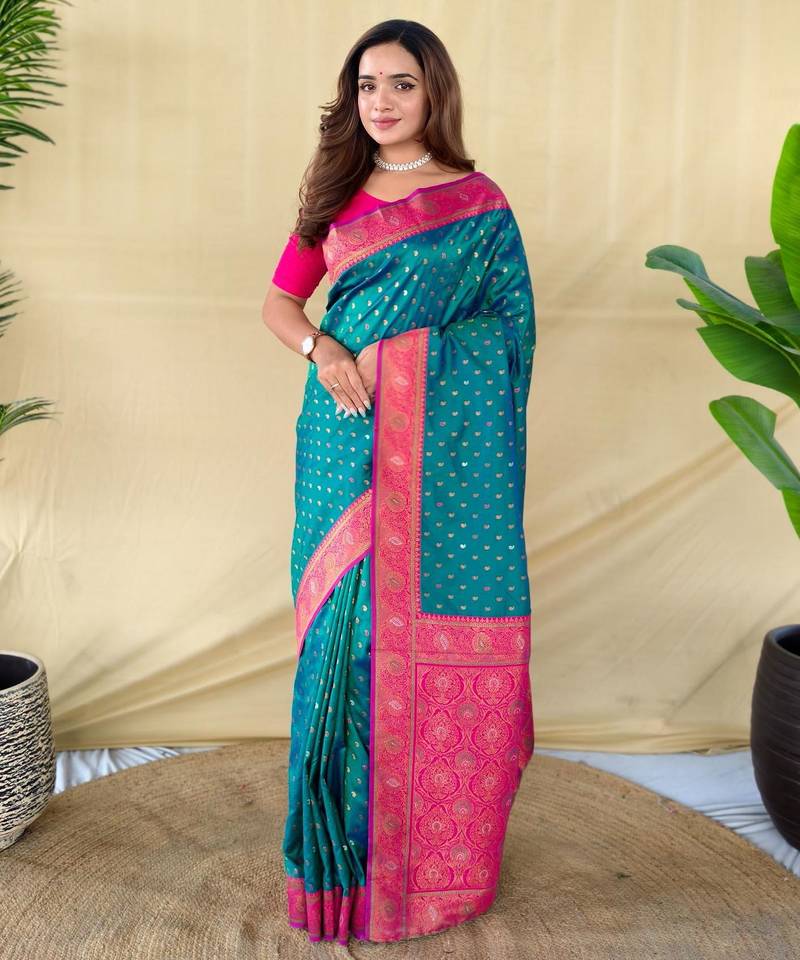 Teal art silk  woven saree