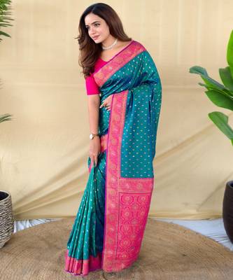 Teal art silk  woven saree 2