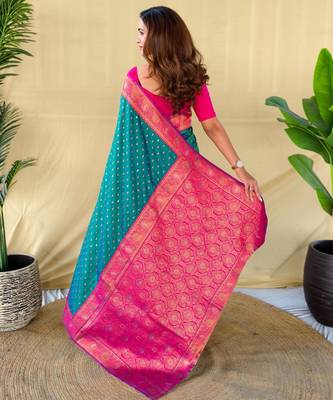 Teal art silk  woven saree 3