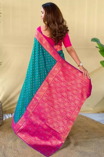 Teal art silk  woven saree