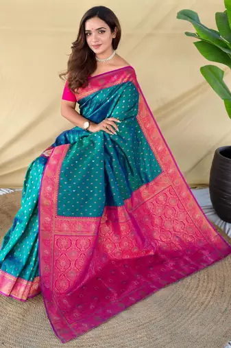 Teal art silk  woven saree