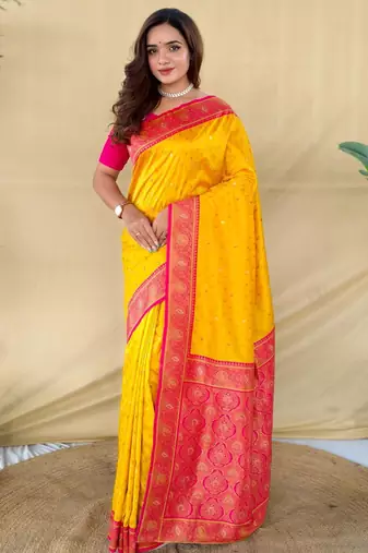 Yellow art silk  woven saree