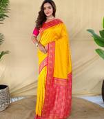 Yellow art silk  woven saree