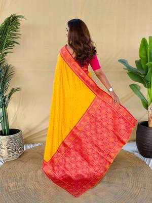 Yellow art silk  woven saree 3