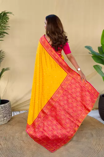 Yellow art silk  woven saree