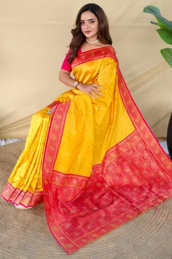 Yellow art silk  woven saree