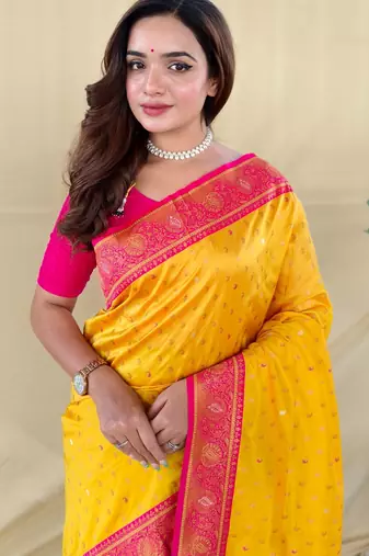 Yellow art silk  woven saree