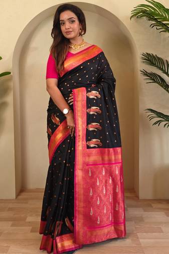 Black art silk  woven saree