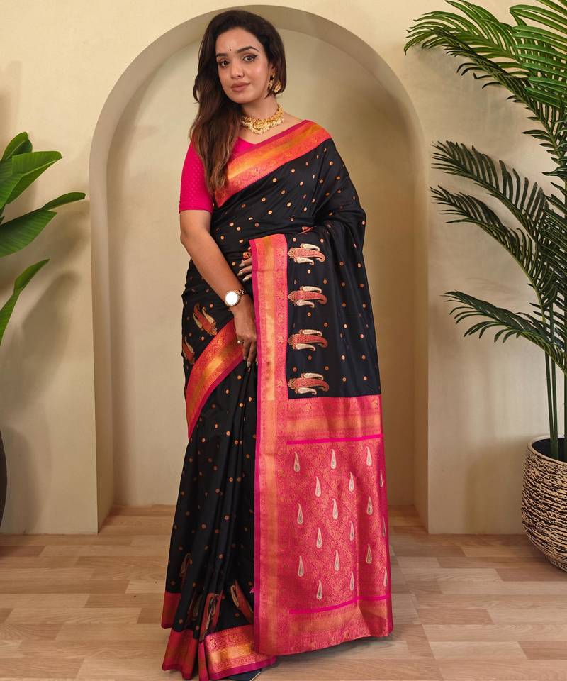 Black art silk  woven saree