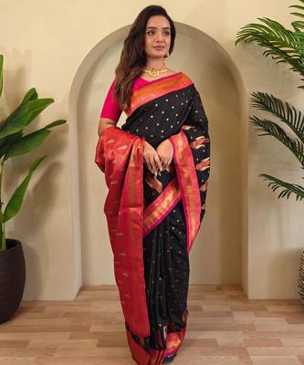 Black art silk  woven saree 2