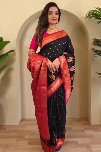 Black art silk  woven saree