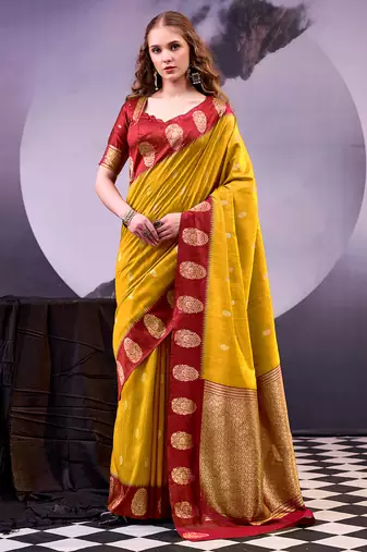 Elegant poly cotton saree with rich zari detailing