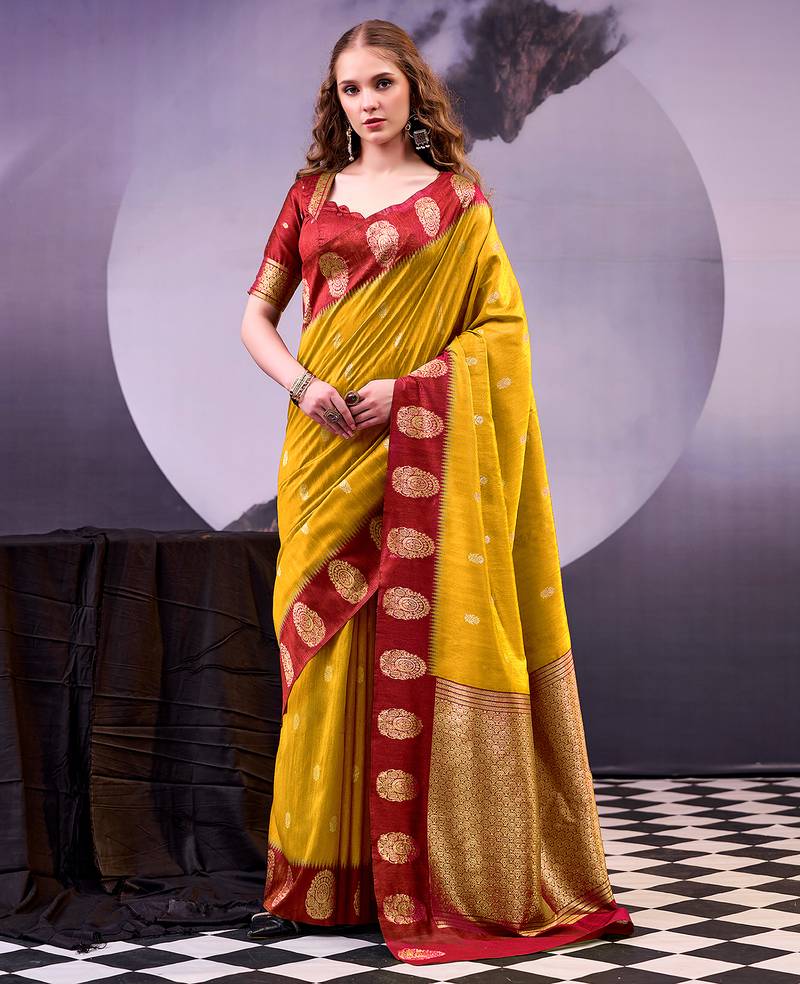 Elegant poly cotton saree with rich zari detailing