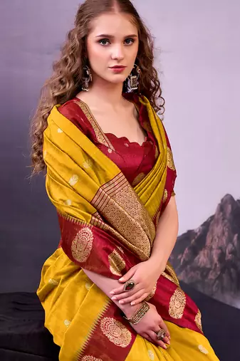Elegant poly cotton saree with rich zari detailing