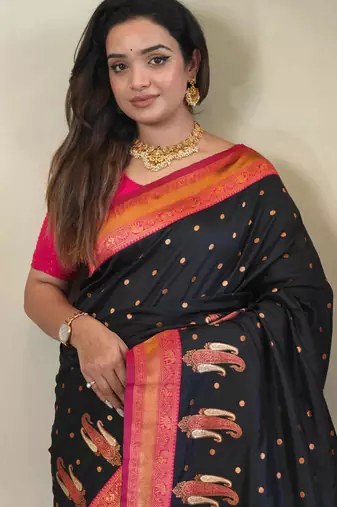 Black art silk  woven saree