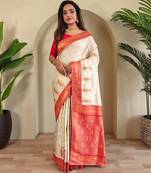 Cream art silk  woven saree