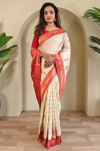 Cream art silk  woven saree