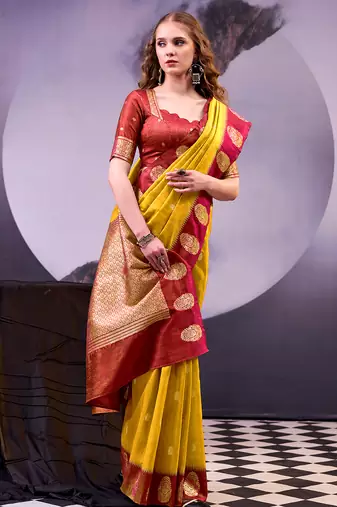 Elegant poly cotton saree with rich zari detailing