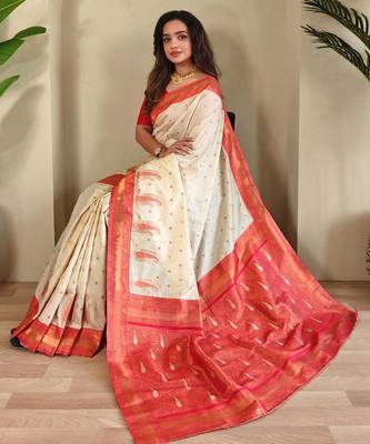Cream art silk  woven saree 3