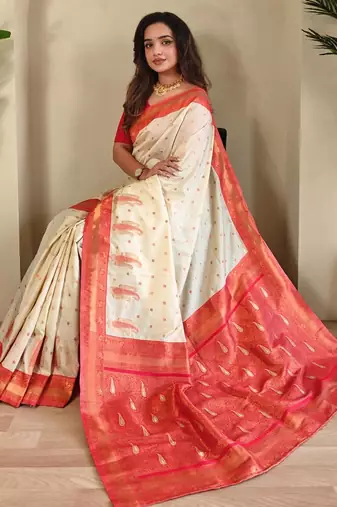 Cream art silk  woven saree